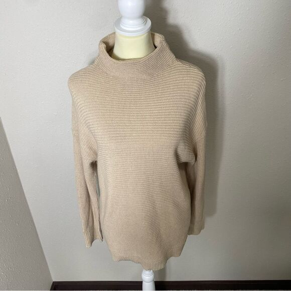 Michael Kors Beige Mock Neck Ribbed Knit Sweater Women's Size Large - Picture 11 of 16